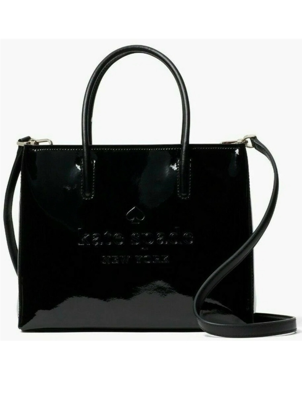 Kate Spade Black Patent Leather Trista Shopper Satchel with Removable Strap